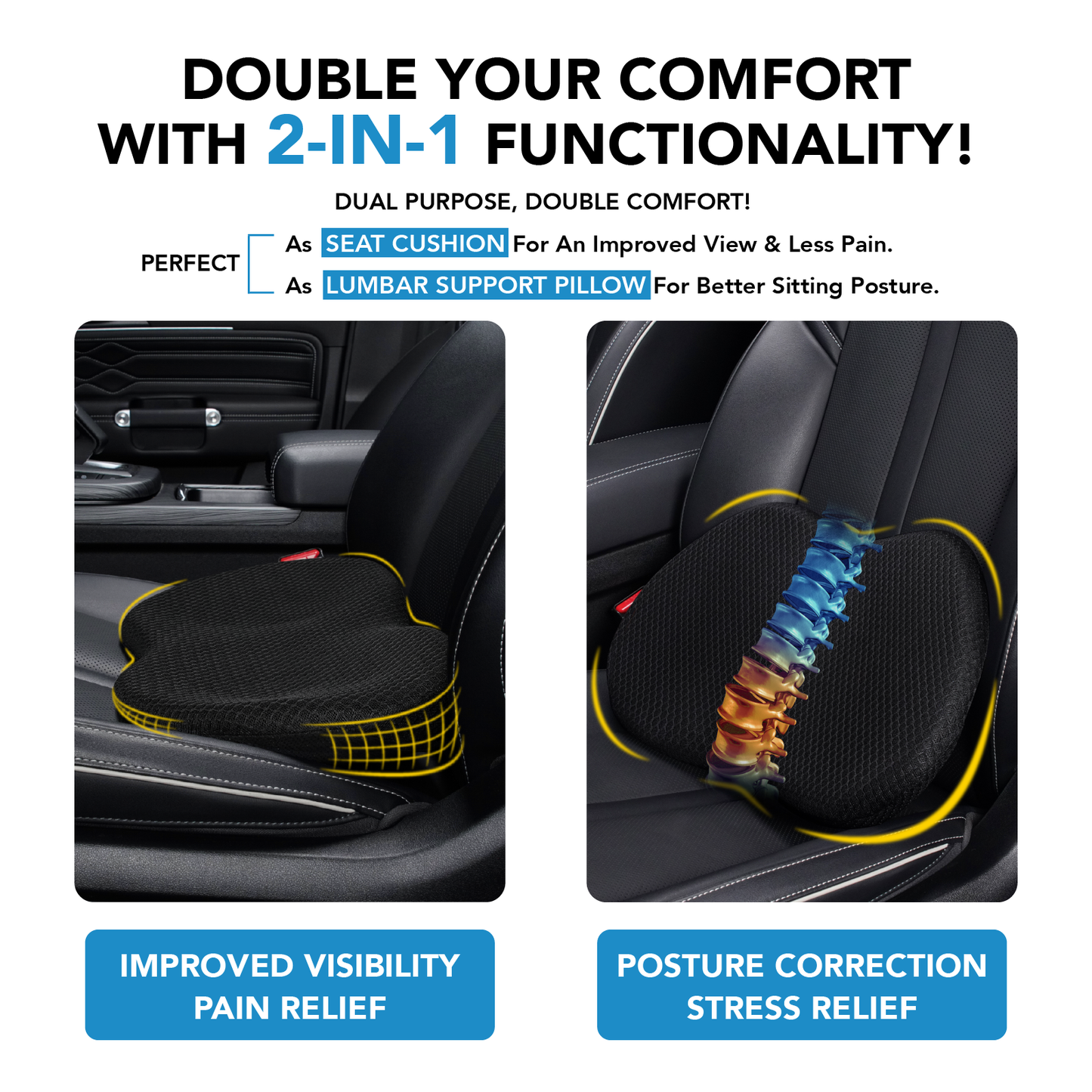kingphenix Wedge Car Seat Cushion: Memory Foam Truck Seat Cushion for Car Seat Driver - Sciatica and Back Pain Relief - Enhancing Driving Comfort