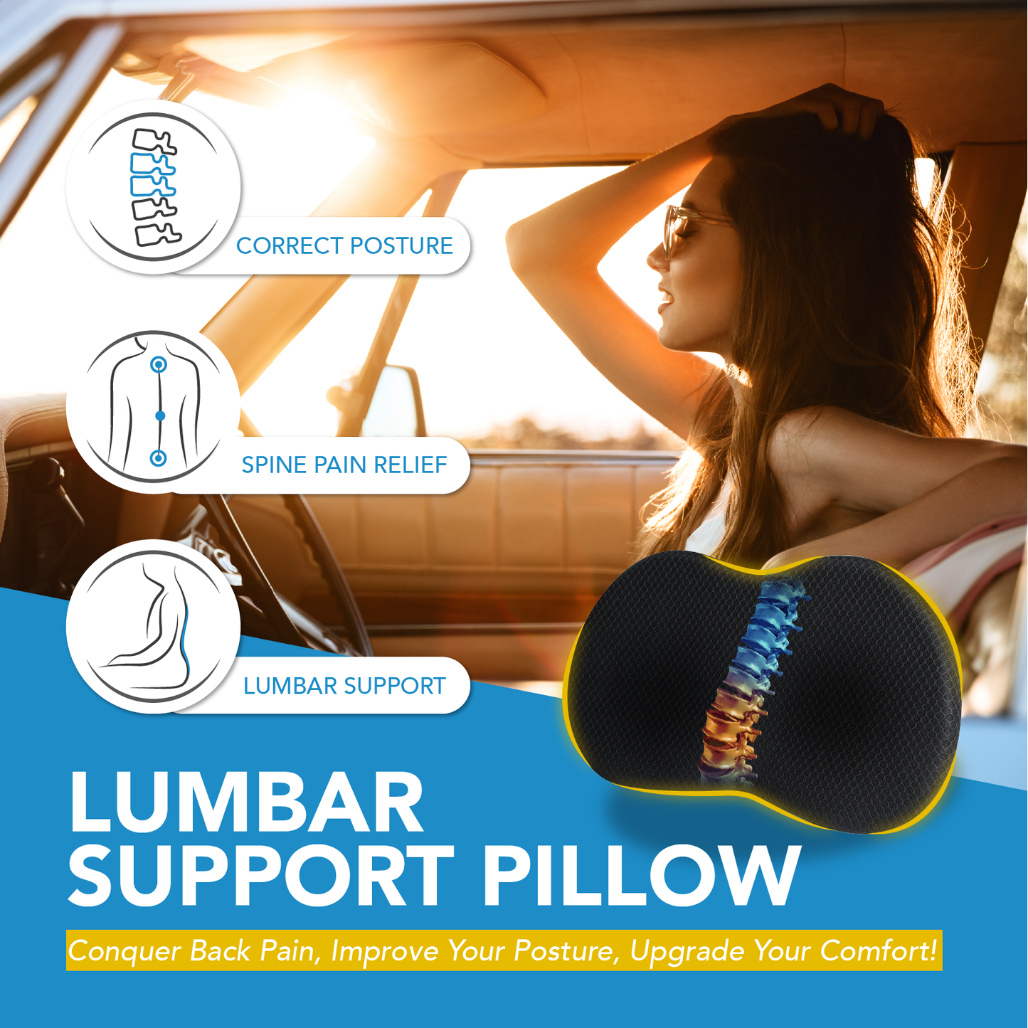 kingphenix Wedge Car Seat Cushion: Memory Foam Truck Seat Cushion for Car Seat Driver - Sciatica and Back Pain Relief - Enhancing Driving Comfort