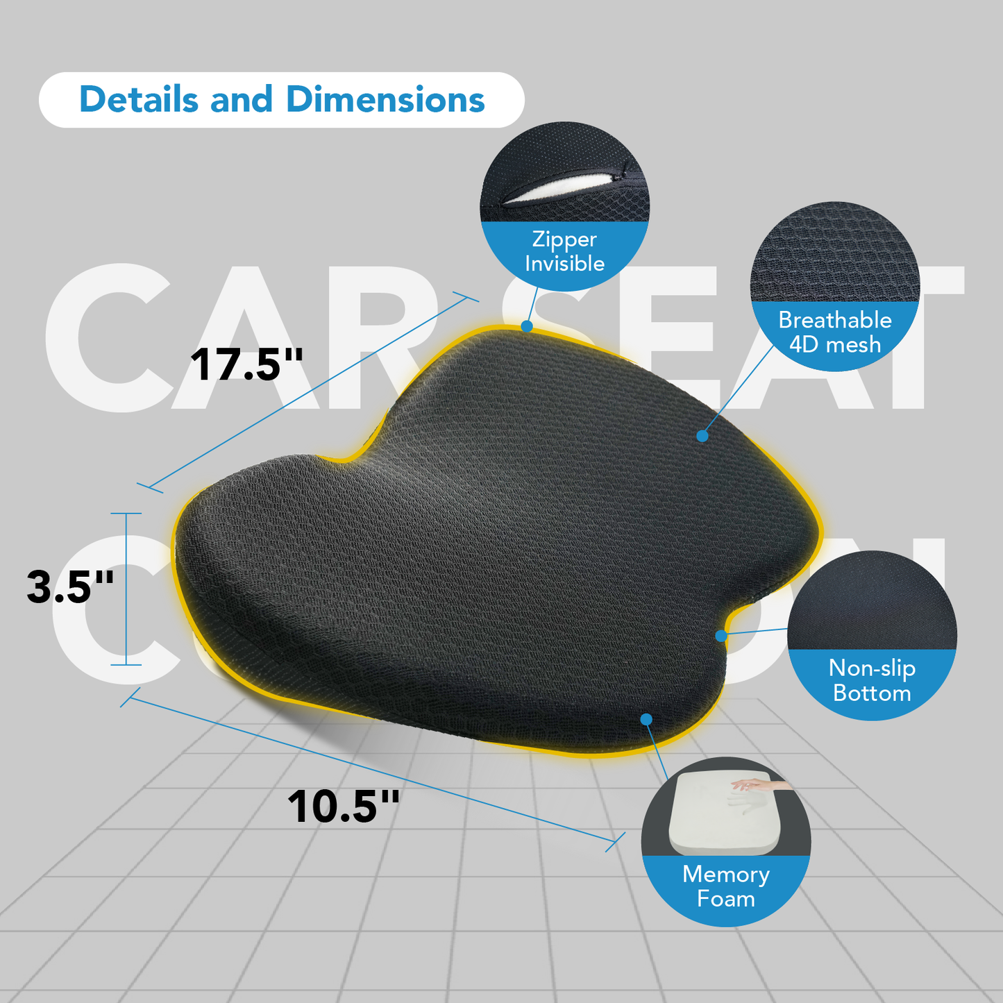 kingphenix Wedge Car Seat Cushion: Memory Foam Truck Seat Cushion for Car Seat Driver - Sciatica and Back Pain Relief - Enhancing Driving Comfort