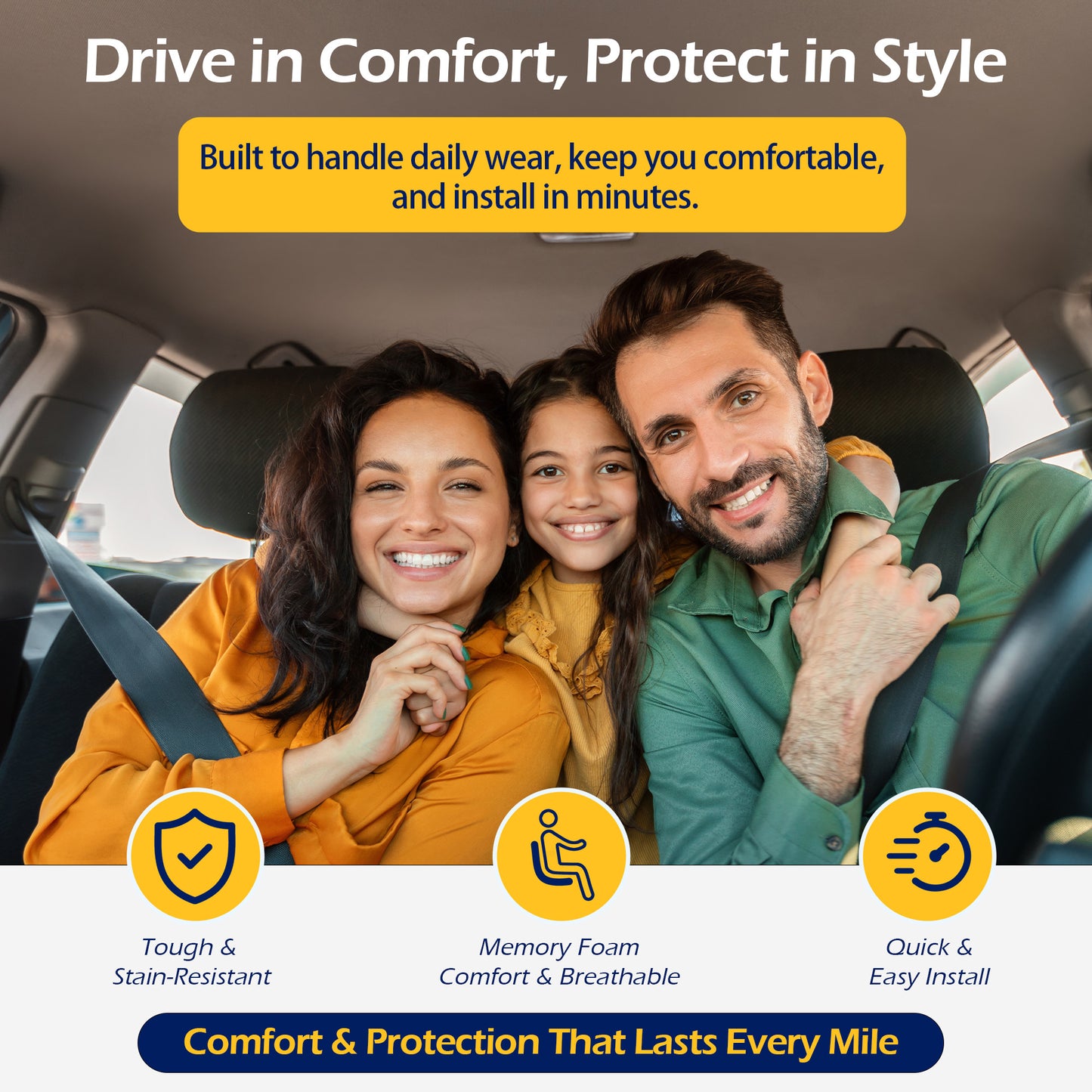 kingphenix 2 Pack Front Memory Foam Leather Car Seat Covers, Breathable 4D Mesh, Easy Install Automotive Seat Protectors, Airbag Compatible, Universal Fit for Cars, Trucks, Vans, SUV - Black