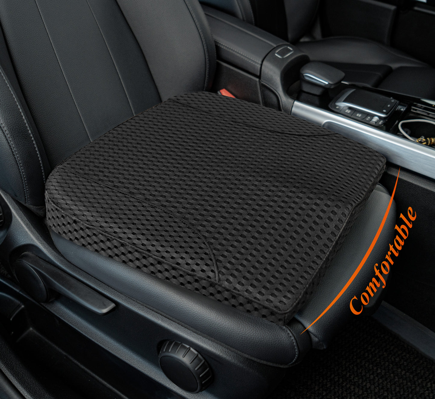 kingphenix Premium Car Seat Cushion, Memory Foam Driver Seat Cushion to Improve Driving View- Coccyx & Lower Back Pain Relief - Seat Cushion for Car, Truck, Office Chair (Leather Black)