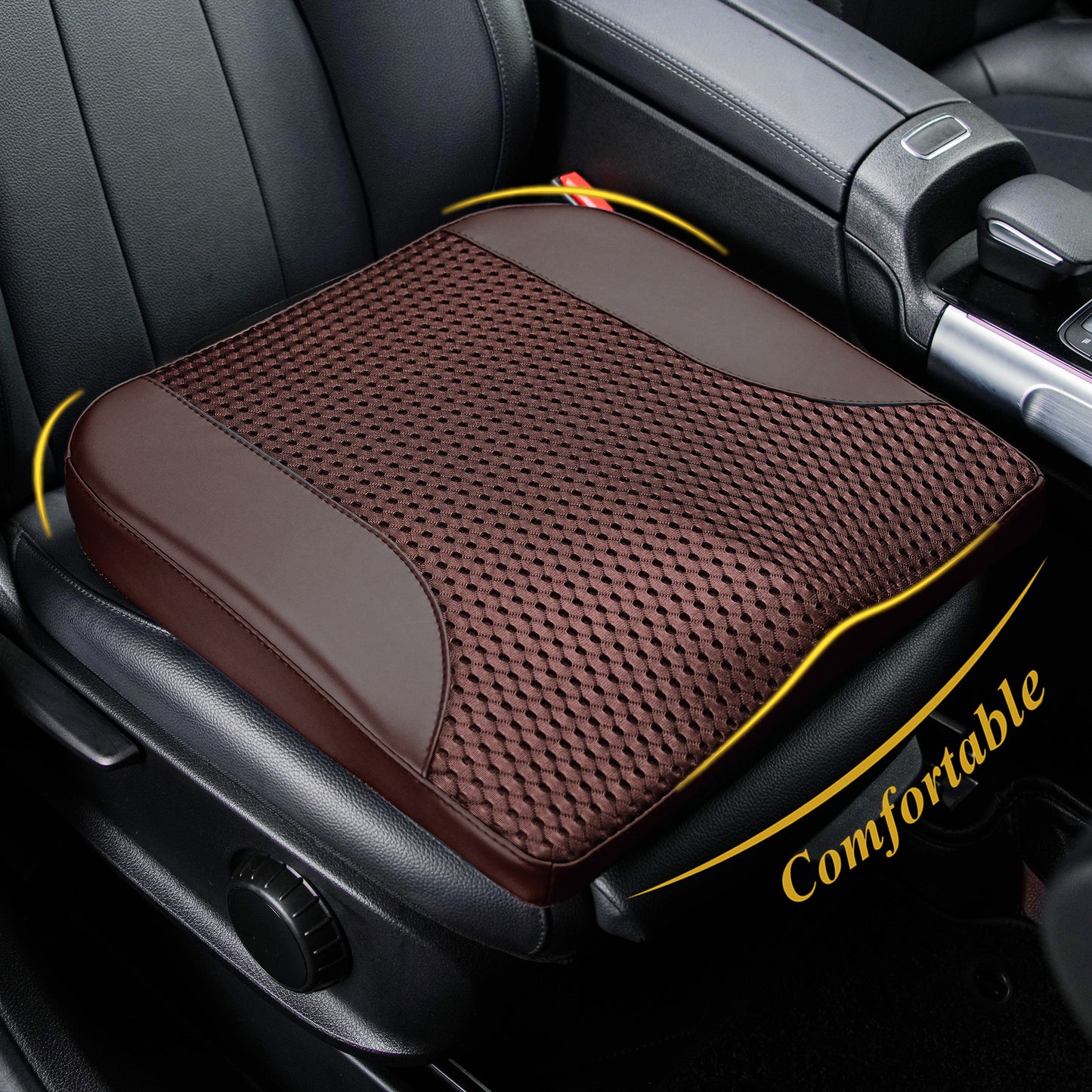 kingphenix Car Seat Cushion – Memory Foam Pad for Driving Comfort – Boosts Height and Relieves Coccyx & Lower Back Pain – Car, Truck, Office Chair (Leather & 4D Mesh Black)