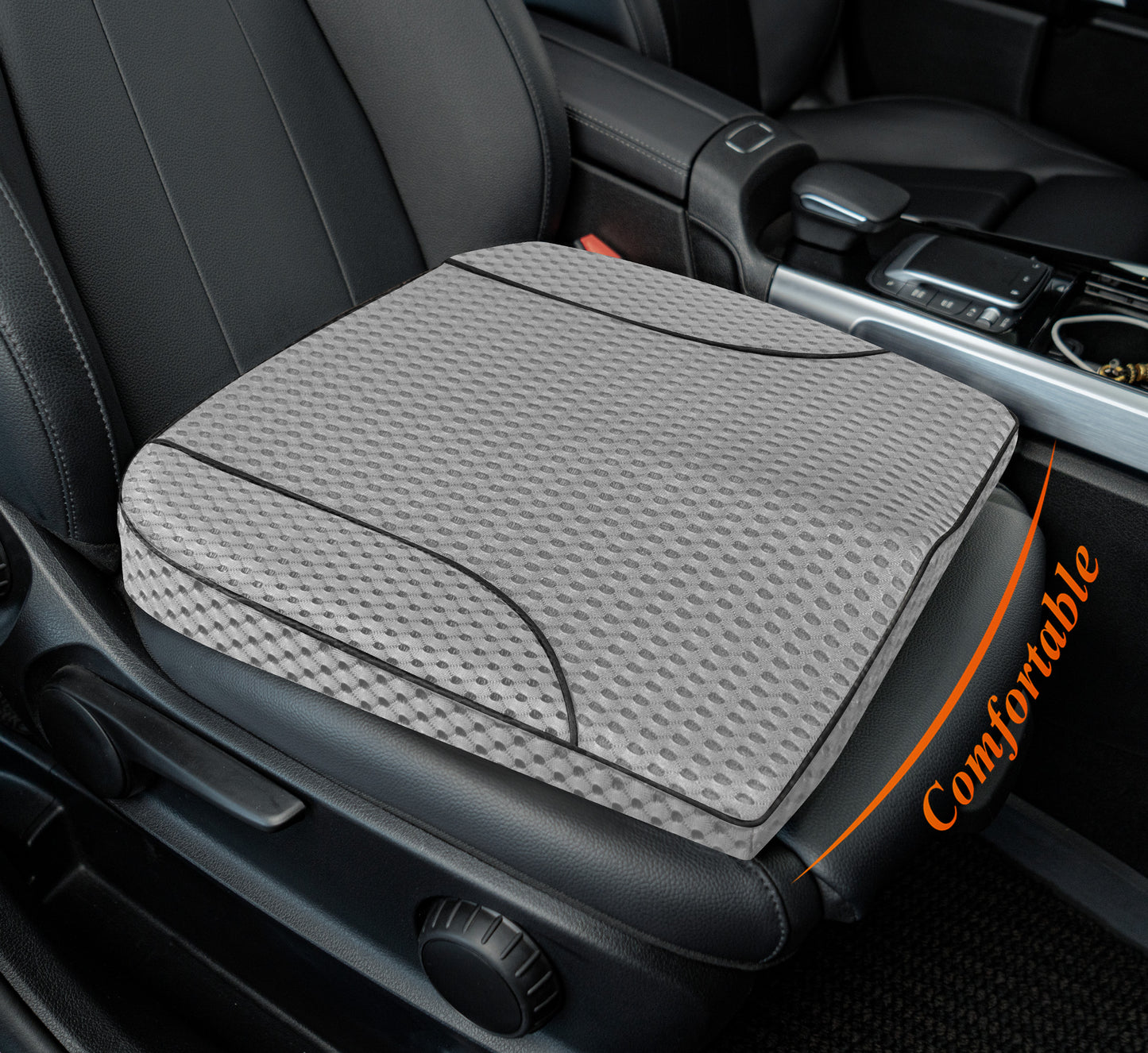 kingphenix Premium Car Seat Cushion, Memory Foam Driver Seat Cushion to Improve Driving View- Coccyx & Lower Back Pain Relief - Seat Cushion for Car, Truck, Office Chair (Leather Black)