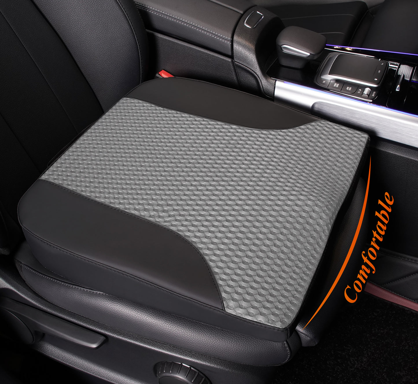 kingphenix Premium Car Seat Cushion, Memory Foam Driver Seat Cushion to Improve Driving View- Coccyx & Lower Back Pain Relief - Seat Cushion for Car, Truck, Office Chair (Leather Black)