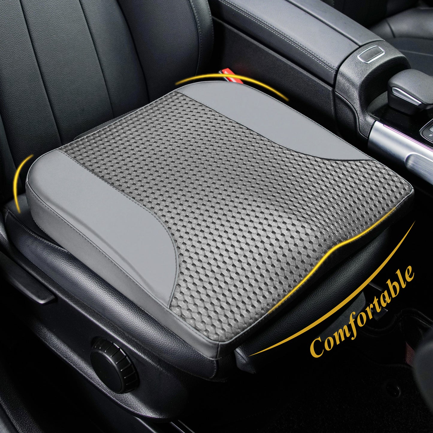 kingphenix Car Seat Cushion – Memory Foam Pad for Driving Comfort – Boosts Height and Relieves Coccyx & Lower Back Pain – Car, Truck, Office Chair (Leather & 4D Mesh Black)