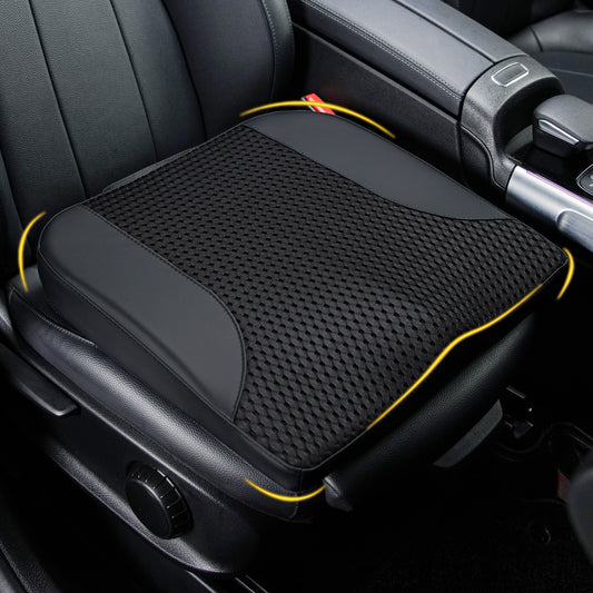 kingphenix Car Seat Cushion – Memory Foam Pad for Driving Comfort – Boosts Height and Relieves Coccyx & Lower Back Pain – Car, Truck, Office Chair (Leather & 4D Mesh Black)