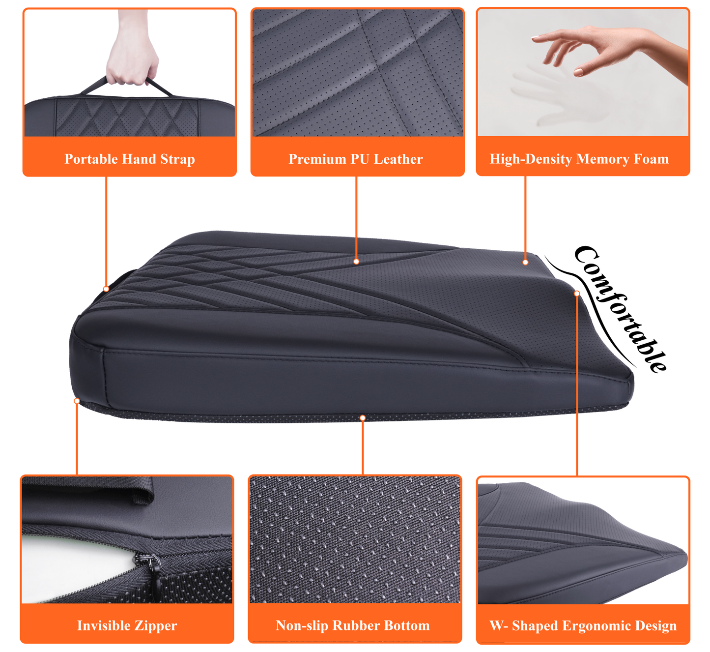 kingphenix Premium Car Seat Cushion, Memory Foam Driver Seat Cushion to Improve Driving View- Coccyx & Lower Back Pain Relief - Seat Cushion for Car, Truck, Office Chair