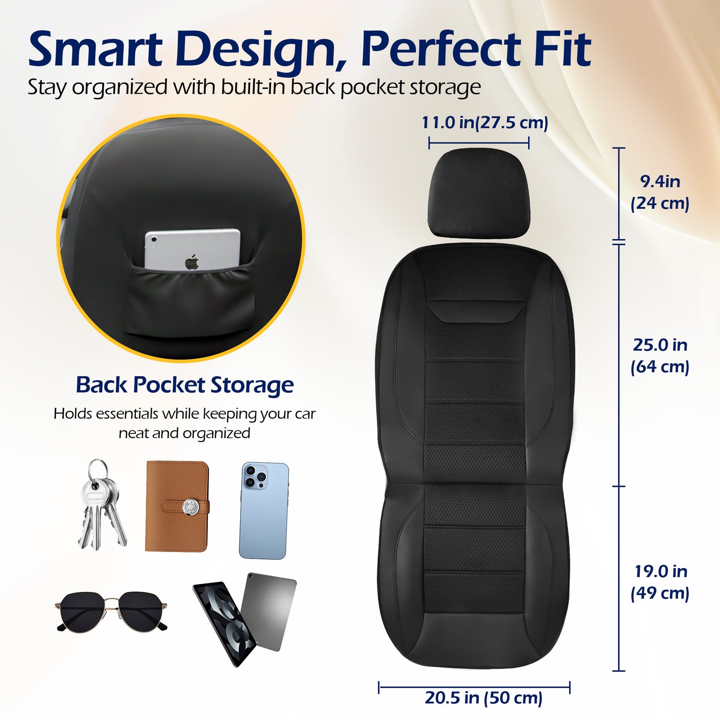 kingphenix 2 Pack Front Memory Foam Leather Car Seat Covers, Breathable 4D Mesh, Easy Install Automotive Seat Protectors, Airbag Compatible, Universal Fit for Cars, Trucks, Vans, SUV - Black