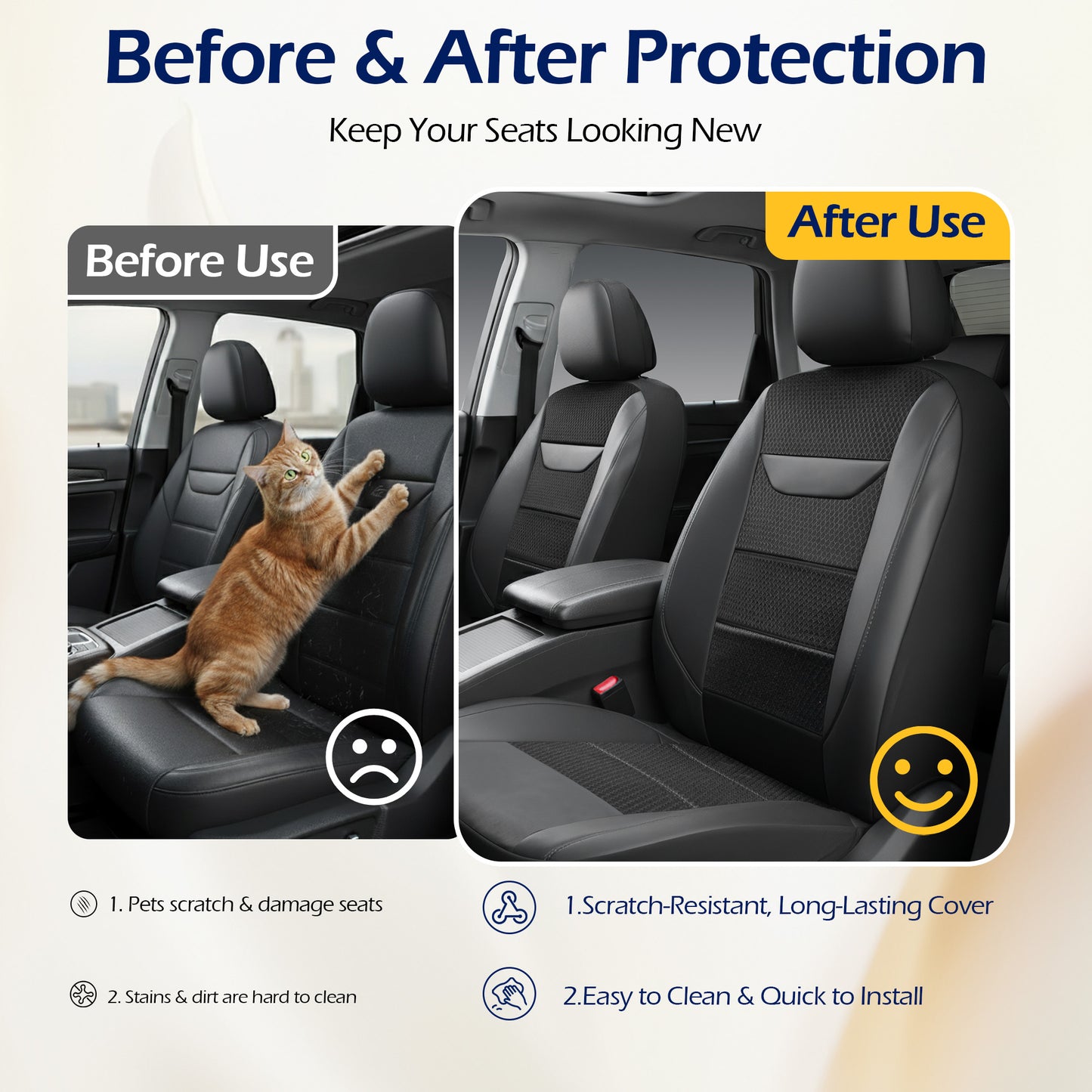 kingphenix 2 Pack Front Memory Foam Leather Car Seat Covers, Breathable 4D Mesh, Easy Install Automotive Seat Protectors, Airbag Compatible, Universal Fit for Cars, Trucks, Vans, SUV - Black