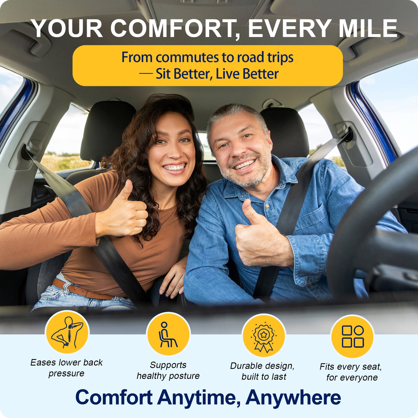 kingphenix Car Seat Cushion – Memory Foam Pad for Driving Comfort – Boosts Height and Relieves Coccyx & Lower Back Pain – Car, Truck, Office Chair (Leather & 4D Mesh Black)