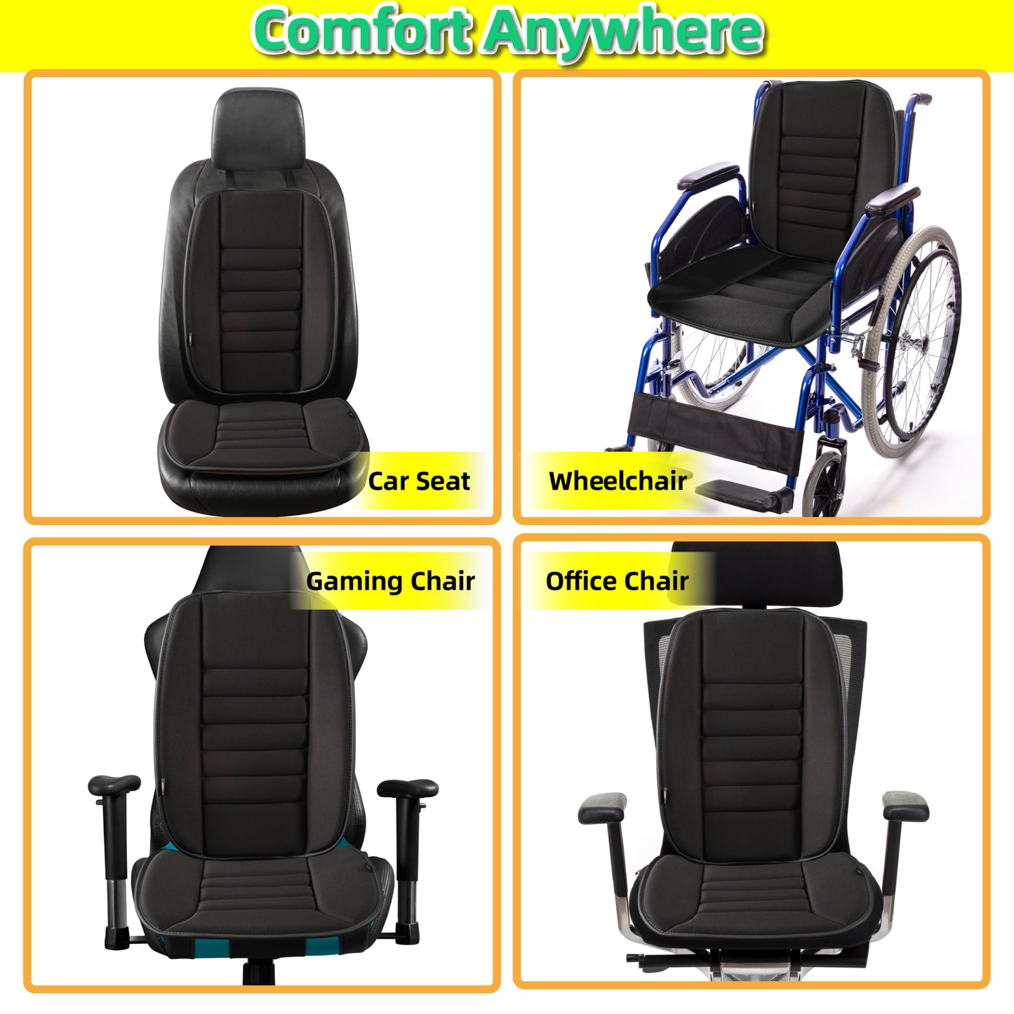 kingphenix Car Seat Cushion with Back Support Pillow: Enhanced Comfort Memory Foam Design for Pain Relief, Ideal for Drivers and Office Use - Ergonomic Lumbar Comfort for Long Sitting - Black