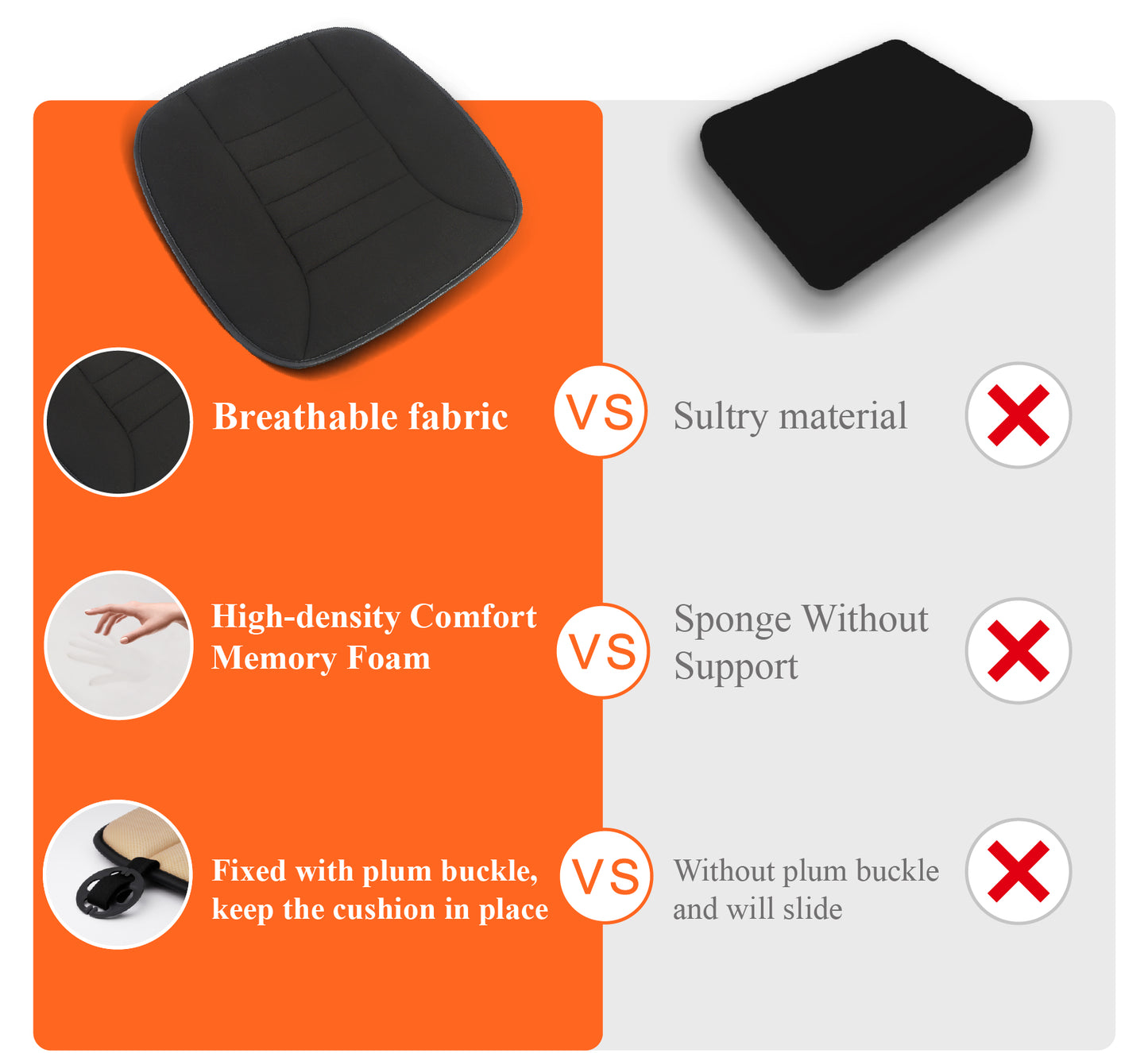 kingphenix Car Seat Cushion with 1.2inch Comfort Memory Foam, Seat Cushion for Car and Office Chair (Black)