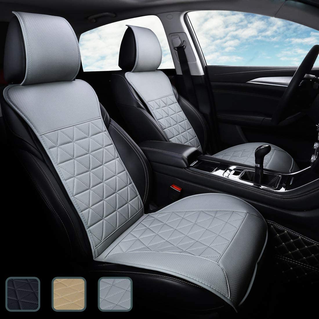 kingphenix Car Seat Cover - 1 Piece - Luxury Leather Car Seat Covers Front Seats Only - Universal Non-Slip Auto Seat Cover for 95% of Car Seats - Black