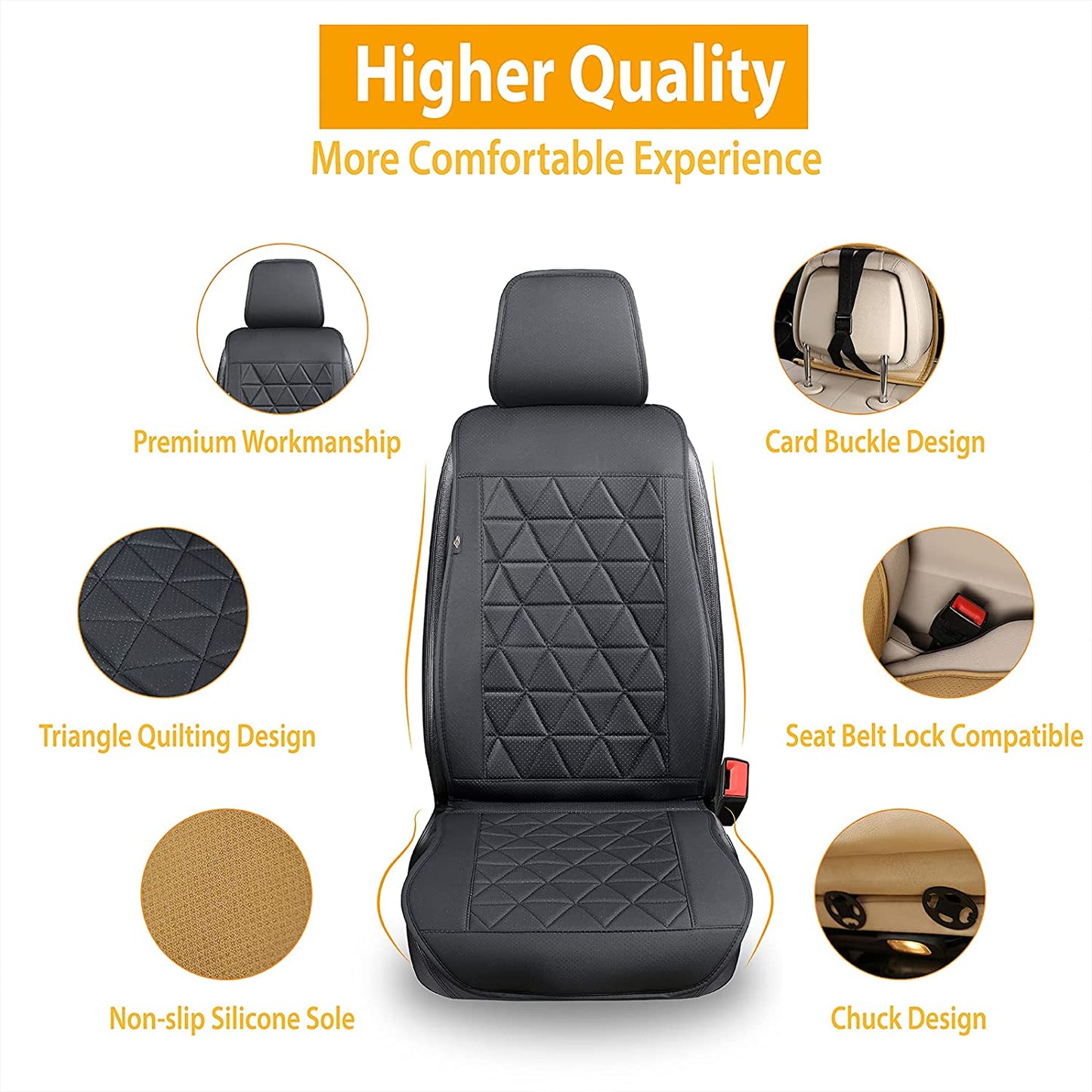 kingphenix Car Seat Cover - 1 Piece - Luxury Leather Car Seat Covers Front Seats Only - Universal Non-Slip Auto Seat Cover for 95% of Car Seats - Black