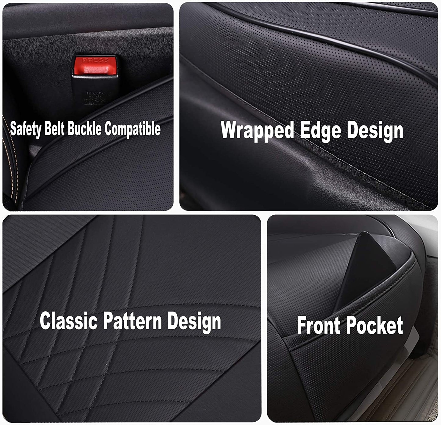 kingphenix Premium PU Car Seat Cover - Front Seat Protector Works with 95% of Vehicles - Padded, Anti-Slip, Full Wrapping Edge - (Dimensions: 21'' x 20.5'') - 1 Piece, Black